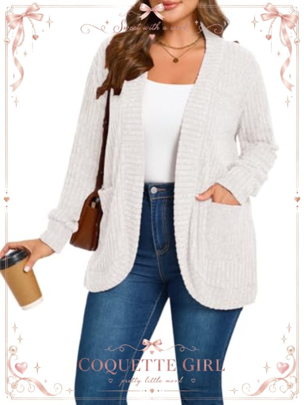 Open Front Knit Cardigan Women Plus Size Long Sleeve Lightweight Sweater